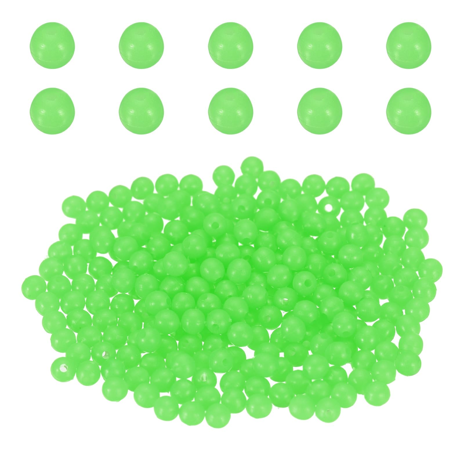 YELARXI 250 Pcs Glow Fishing Beads, 4mm Plastic Luminous Round Hard Bait Egg Lure Rigs Freshwater Saltwater for Fishing Rigs for Catfish Rig Outdoor Tackle Tool, Green