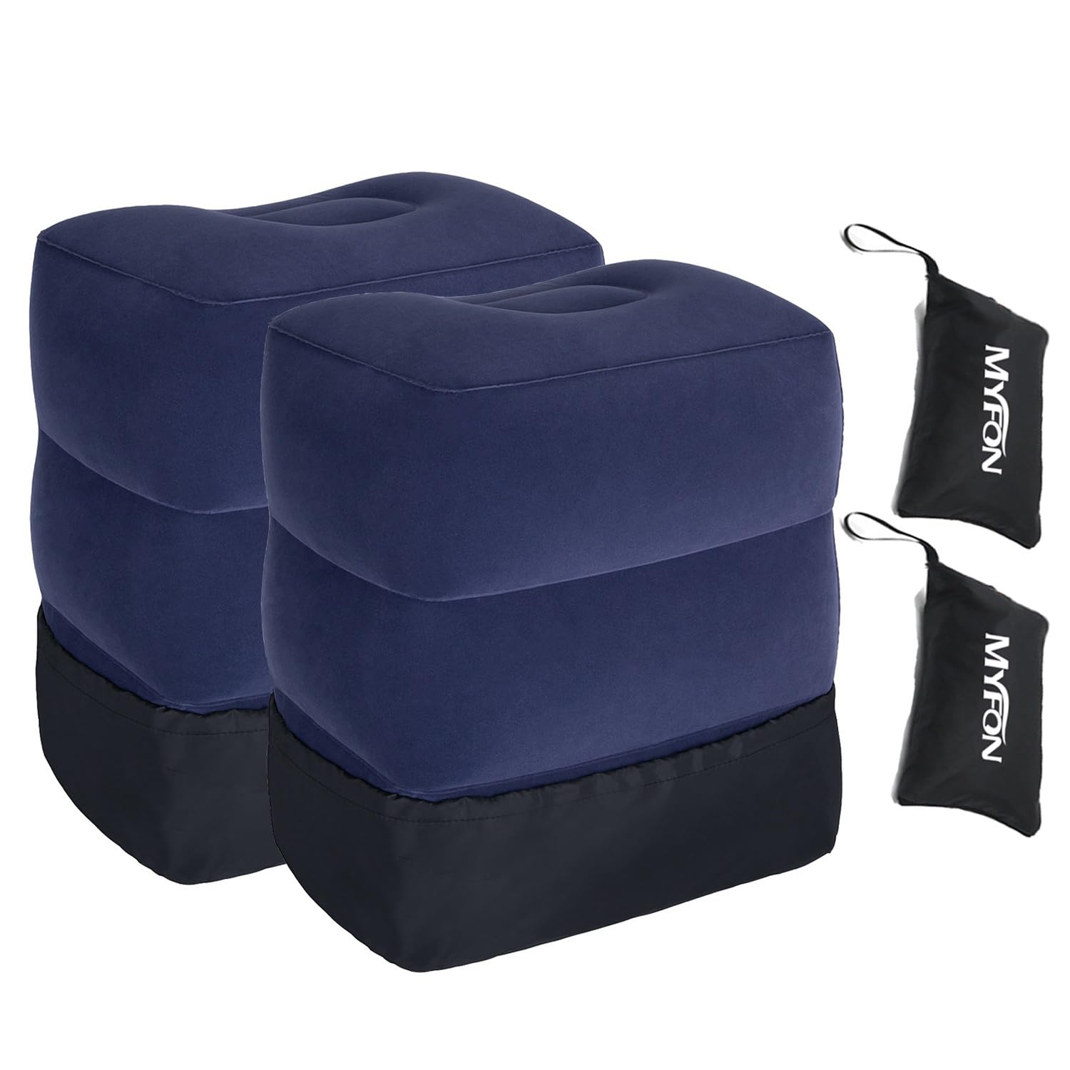 Inflatable Travel Foot Rest Pillow, Adjustable Height Leg Rest Pillow for Cars, Home, Office, Trains, Airplane, Make a Flat Bed for Baby, Kids, Toddlers, with 2in1 Storage Bag (2 Pack)