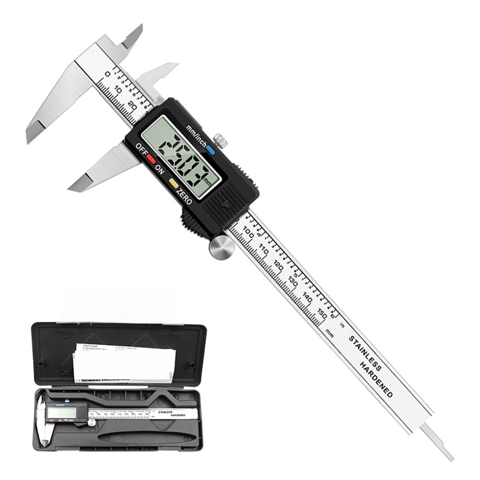 Suwmiarka cyfrowa, Cyfrowy Vernier Caliper 6 calowy 0-150mm Elektroniczny zacisk pomiarowy ze stali nierdzewnej(Calipers box)