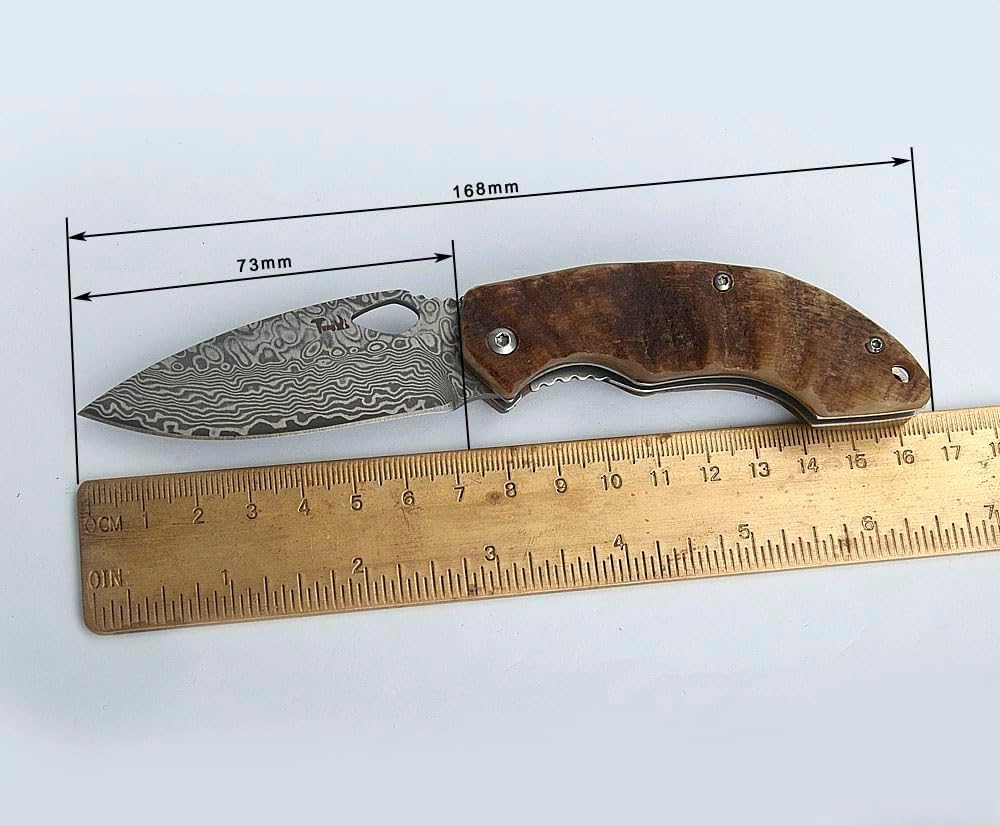 Couteau Tungyi en acier damassé, lame tranchante 5,9 cm, petit couteau adapté à toutes occasions, anniversaires, mariages, cadeaux (3,6" Ram Horn Handle)