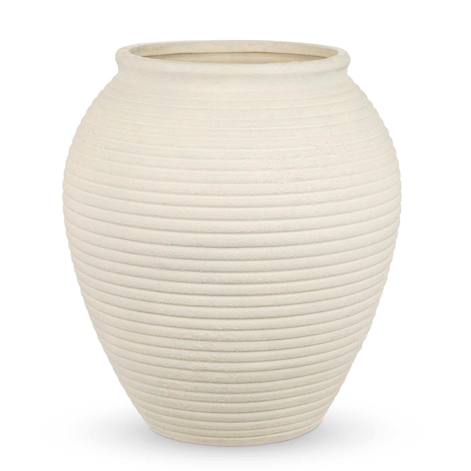 Vintage Keramik Ruastic Keramikvase mit Gerippte Terrakotta-Vase,28cm,Weiß | Terrakotta-Vase Tischvase aus Keramik für Deko Wohnzimmer Home Office, Vase für Pampasgras, Rustikales Antikes Dekor