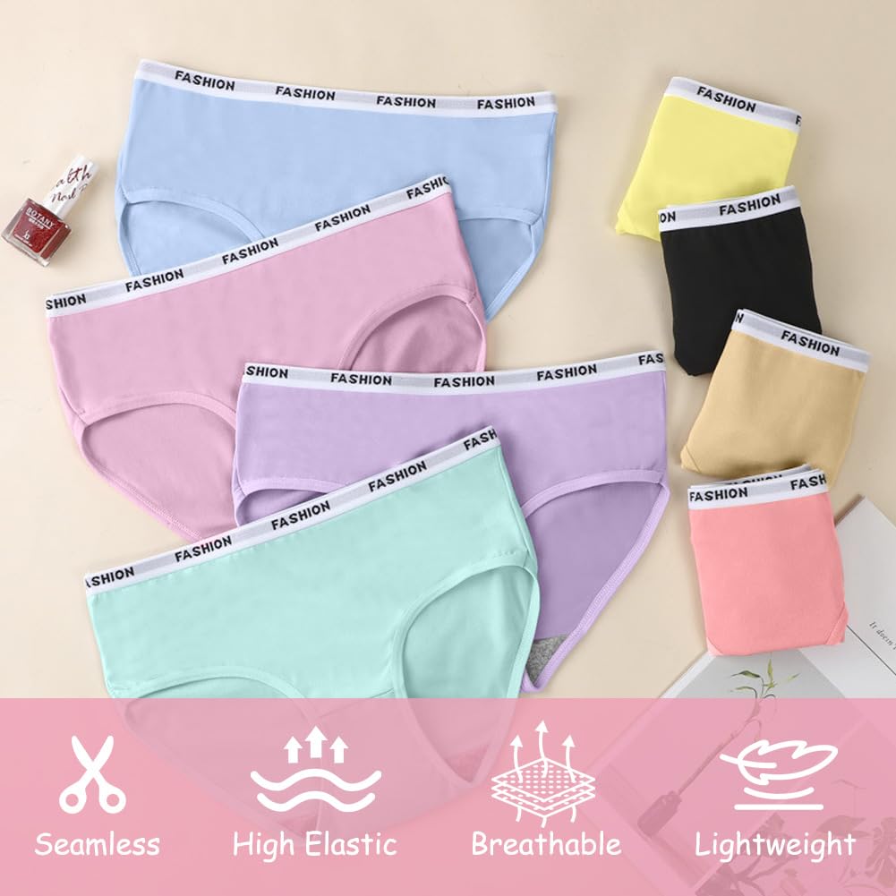 8 Pack Teen Girls Knickers, Soft Briefs Cotton Seamless Underwear, Underpants Essential Elastic Panties, Plain Knicker for Age 8-18 Girls and Women — view 4