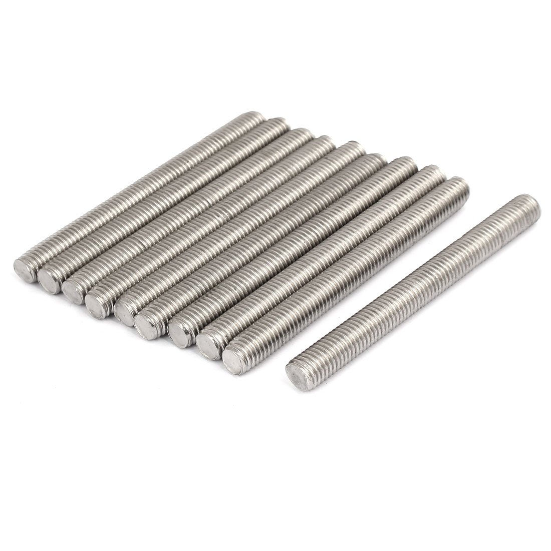 sourcing map 10stk M10 x 100mm 304 Edelstahl volle Gewindestange 