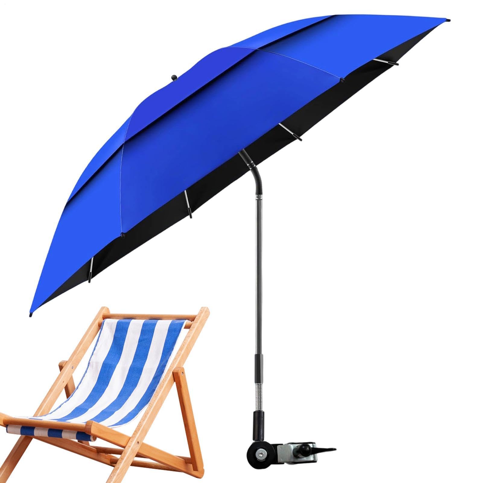 Sombrilla con clip para silla de jardín ajustable de 180° UPF 50+ doble toldo | Silla de playa para exteriores, playa, tomar el sol, viajes, vacaciones, camping, picnic, patio, silla de ruedas