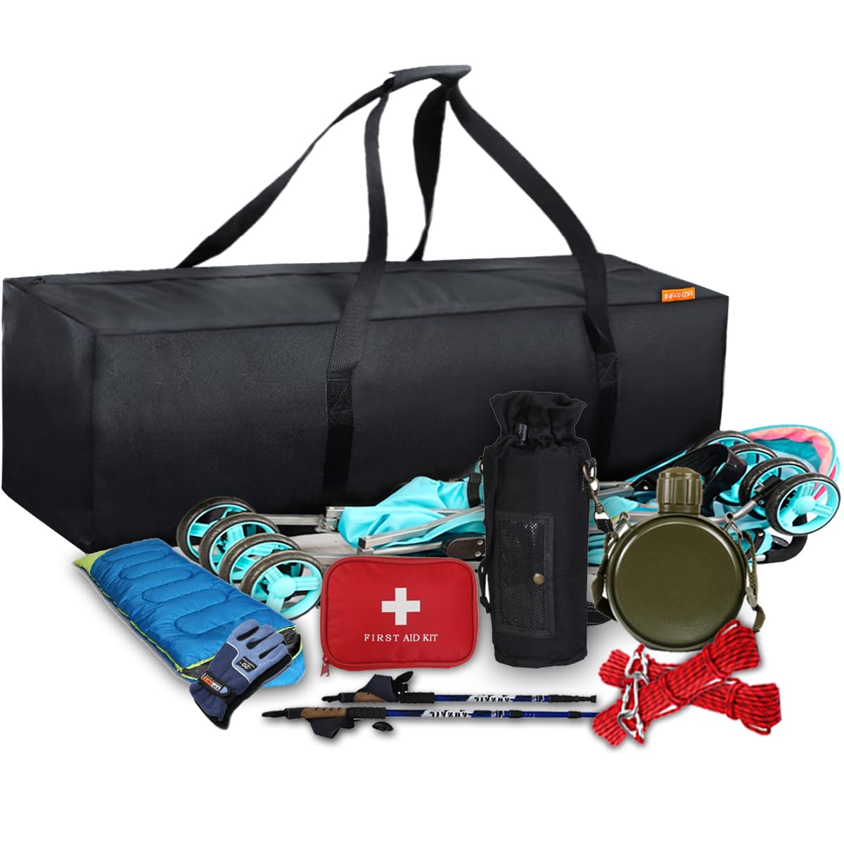 INFANZIA Reisetasche, große Sporttasche, große Reisetasche mit verbessertem Reißverschluss, Schwarz , 47"x15"x17" 2Pack, Seesack
