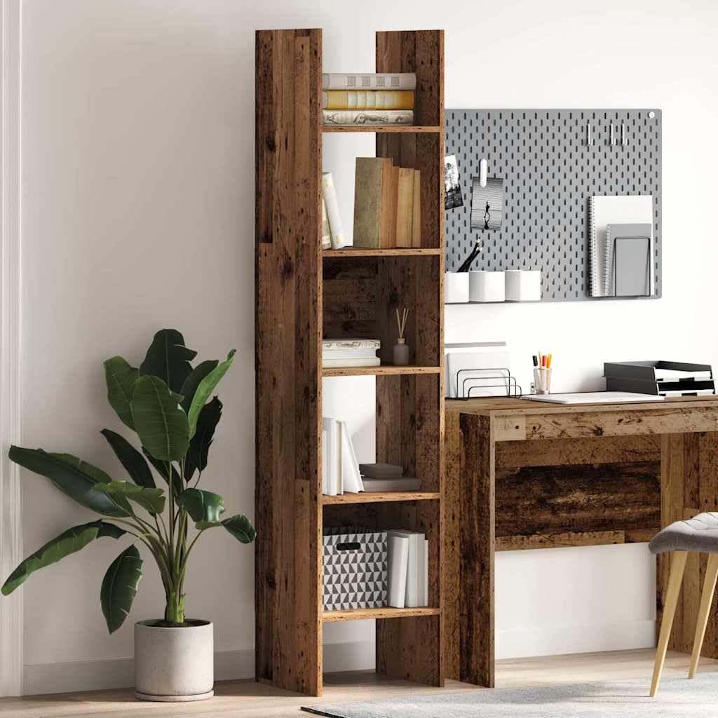 Libreria a 5 ripiani, 40 x 35 x 180 cm, in legno anticato, per soggiorno, studio, corridoio, con design robusto, molto spazio, facile da montare, durevole