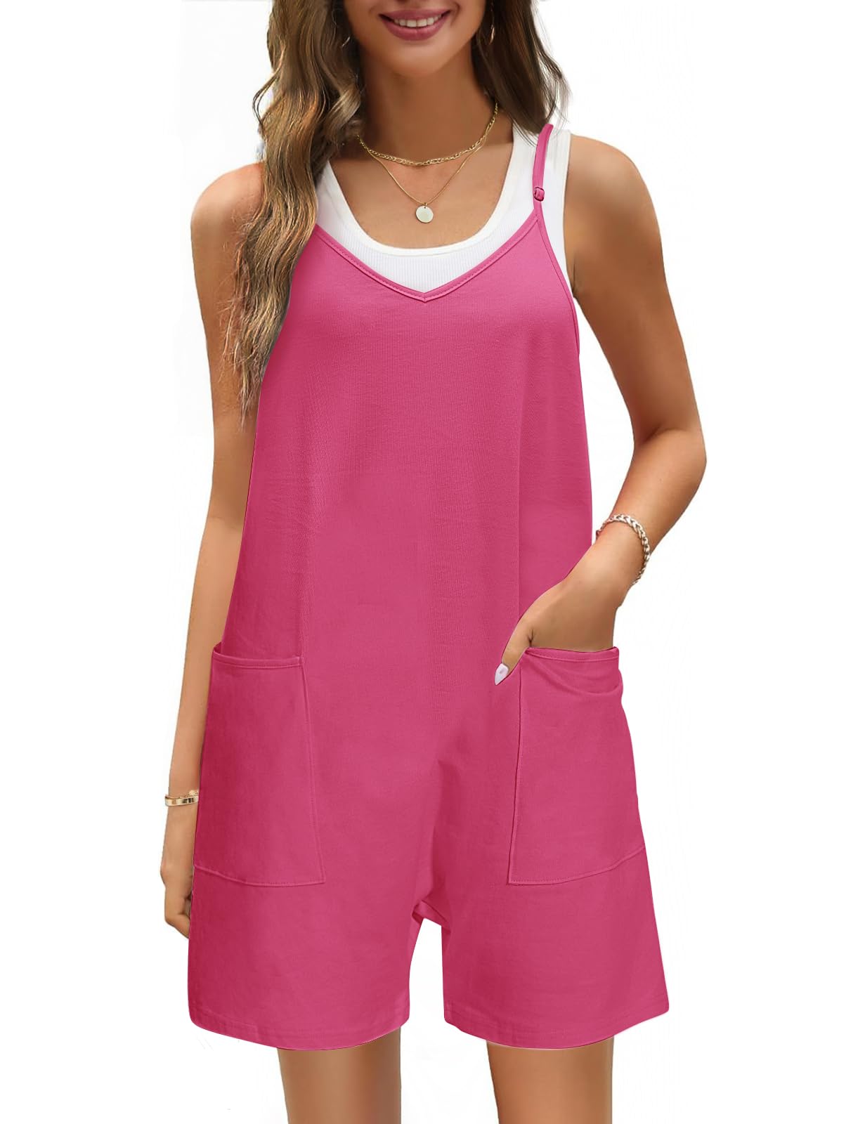 heekpek Mono Mujer Verano Corto Sin Mangas Cuello en V Mono Casual Mujer Mono de Verano para Mujer Peto Sin Mangas Mono Pantalon Corto con Bolsillos