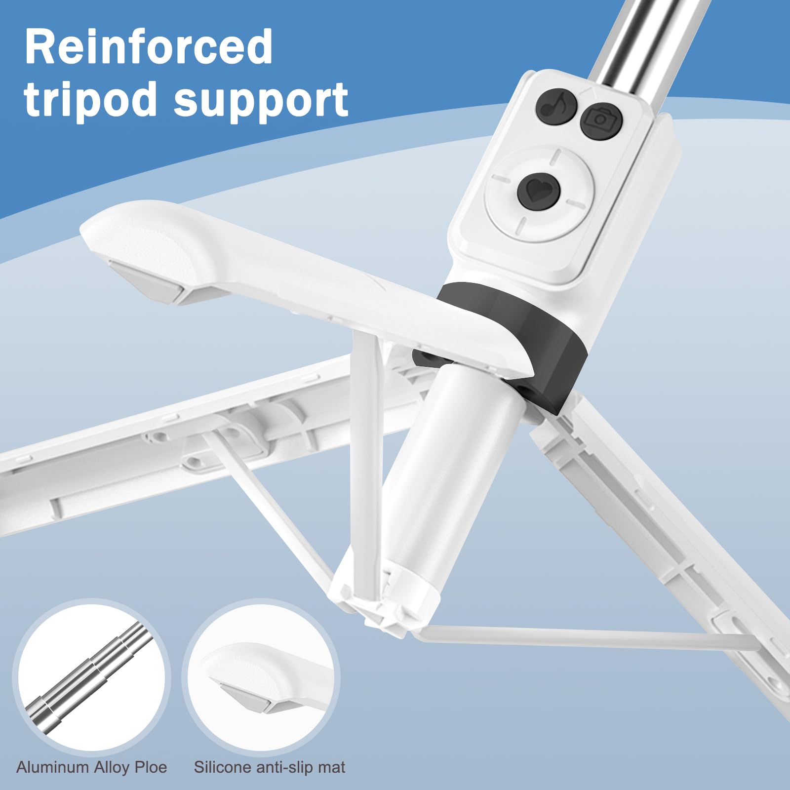 Treppiede per selfie con luce di riempimento, bastone per selfie per telefono, design in acciaio inossidabile resistente, telecomando Bluetooth e supporto stabile a tre gambe per trasmissioni in