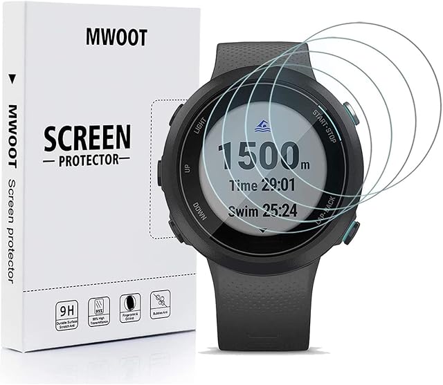 MWOOT Pack of 4 Screen Protector Glass Tempered Compatible with Garmin Swim 2 Watch, 9H Hardness Scratch Resistant Protective Glass Film for Smartwatch Screen Protection