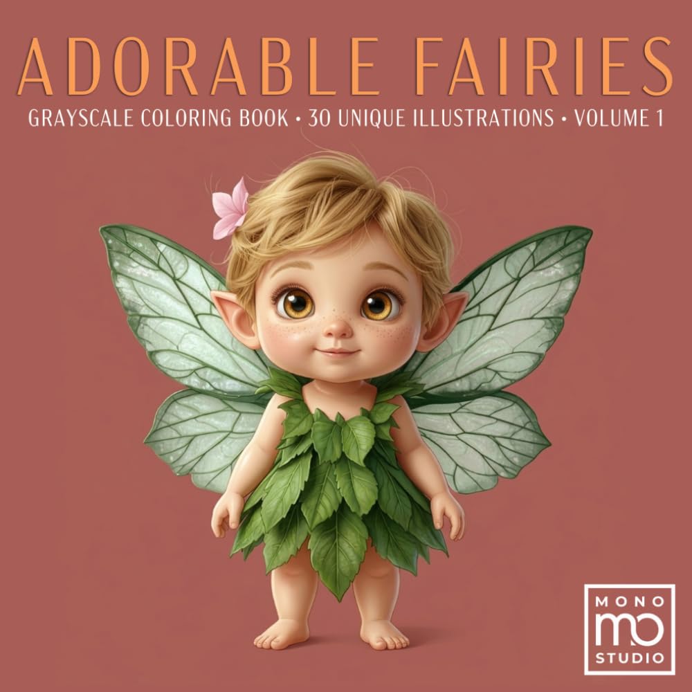 Adorable Fairies: A Grayscale Coloring Book: 30 Realistic Greyscale Portraits for Adults: Magical Fairy Illustrations for Stress Relief and Enchanted Creative Relaxation. Essential Signature Edition
