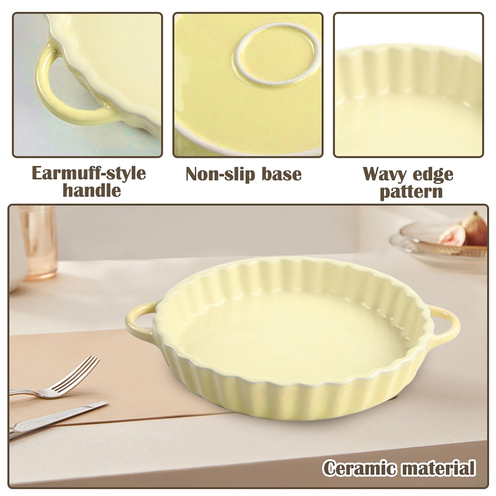 Teglia Forno Pizza Rotonda in Ceramica, Stampo per Crostata, Stampo per Torta, Teglia per Pizza, Pie, Quiche, Lasagne, Torte, Tapas e Altro, Diametro 21 cm (Giallo)