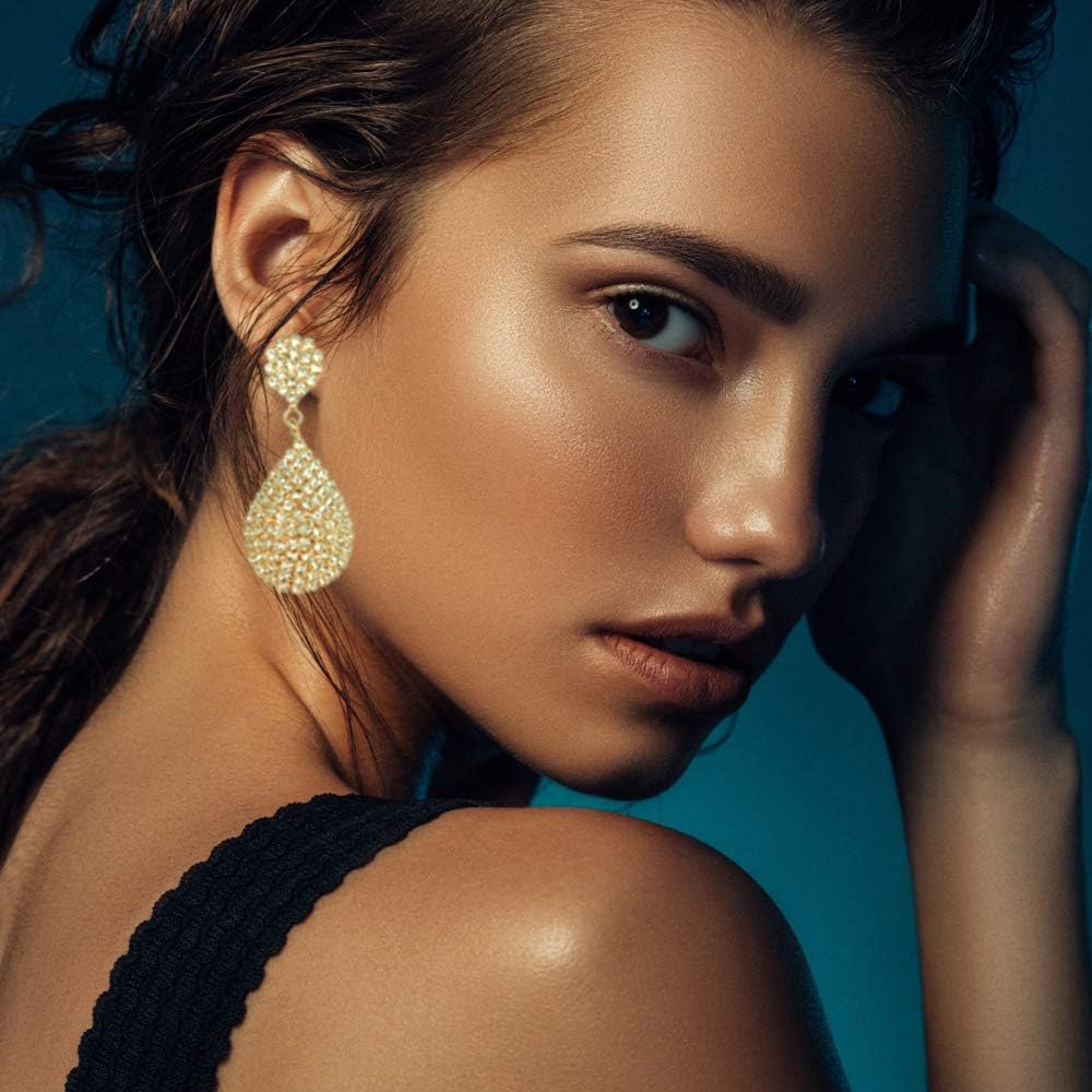 1920s Great Gatsby Art Deco Earrings - Clip On and Pierced Rhinestone Crystals Teardrop Dangle Statement Chandelier Drop for Women - Image 2