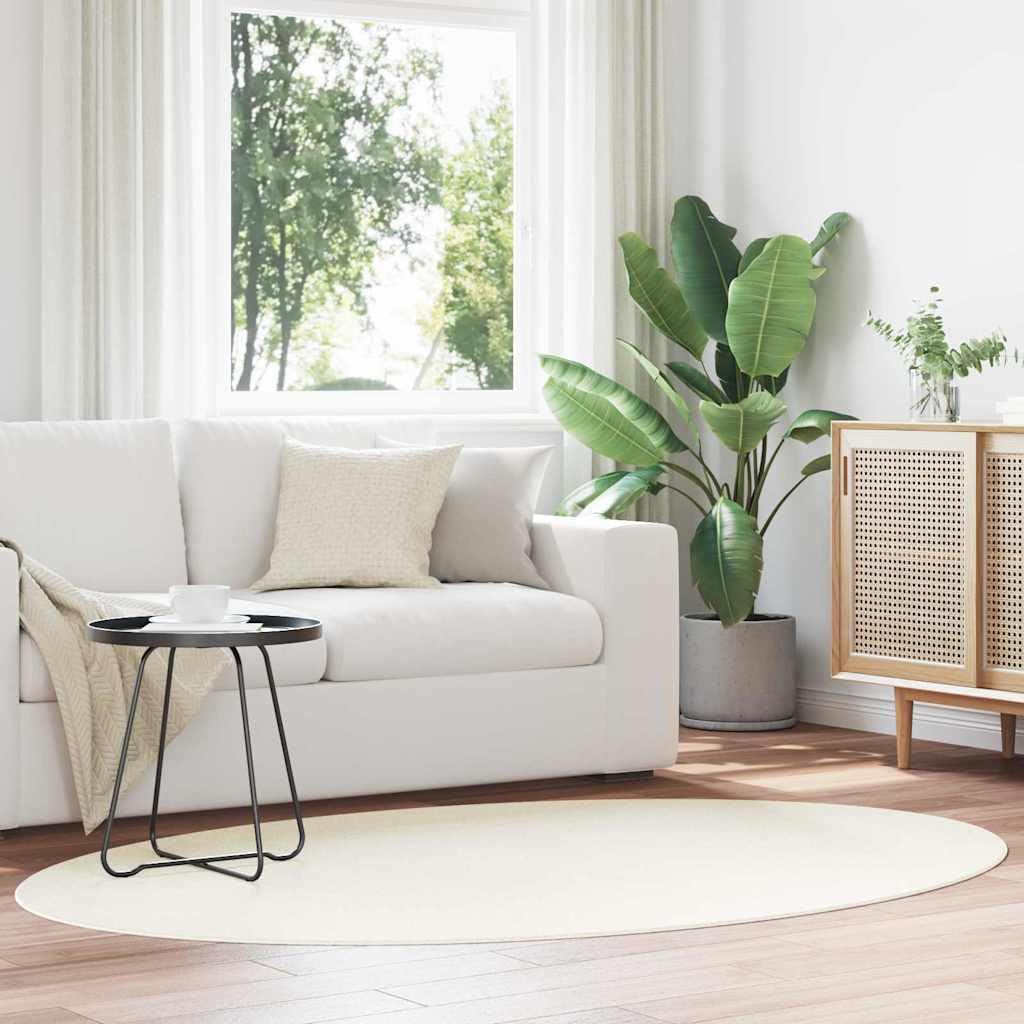 HUARTE Tapis ovale moderne en polyester pour l'intérieur et l'extérieur, antidérapant, pliable, décoration de salon et chambre à coucher, crème, 140 x 200 cm