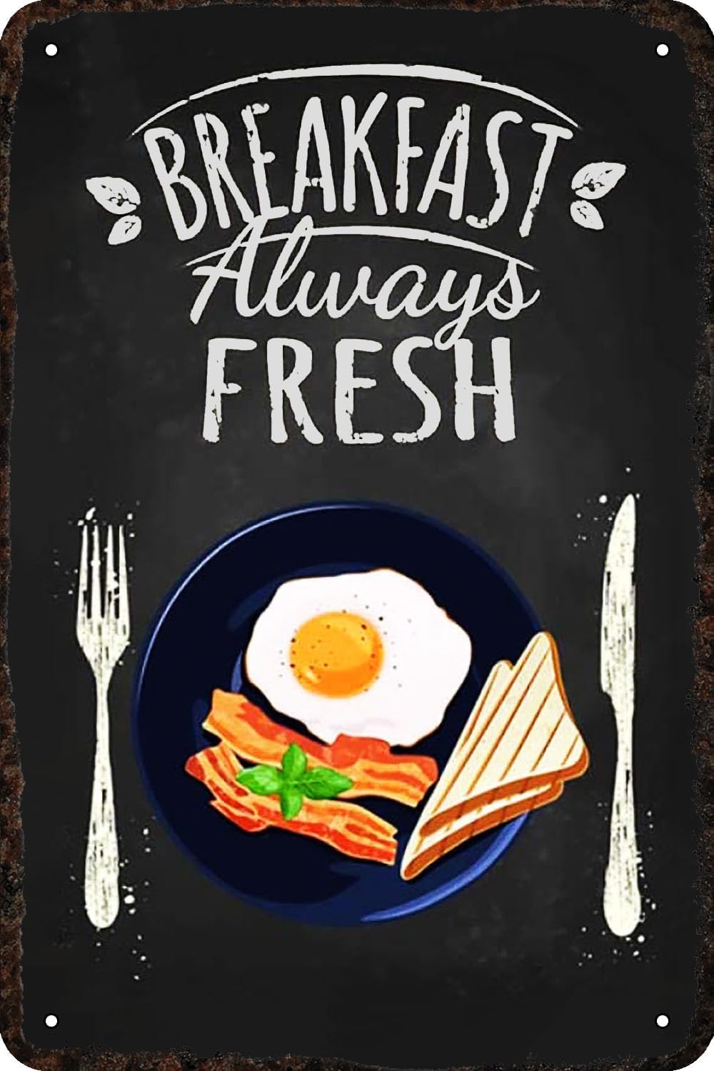 peiyeety Breakfast Fresh Vintage Metal Tin Sign Funny Art Wall Decorations For Home Man Cave Bedroom Bar Bathroom Suitable For Bedroom Restaurant Bathroom Indoor-Outdoor Bar Cafe 8"x12"