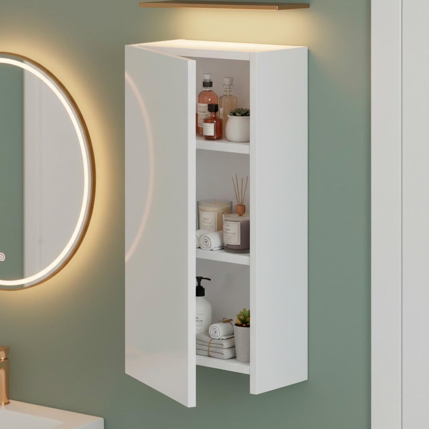 Arreditaly Pensile Bagno Sospeso Con Anta Reversibile E 2 Ripiani Regolabili Mobile Salvaspazio Da Parete In Melaminico Per Bagni Moderni E Piccoli Spazi 60 x 30 x 16 Cm Bianco