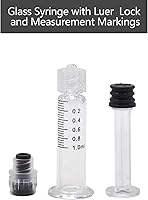 Vista 2 de Jeringa Luer Lock de vidrio de 0.0 fl oz, 100 piezas de borosilicato reutilizable pyrex tubo resistente al calor para laboratorio, líquidos gruesos