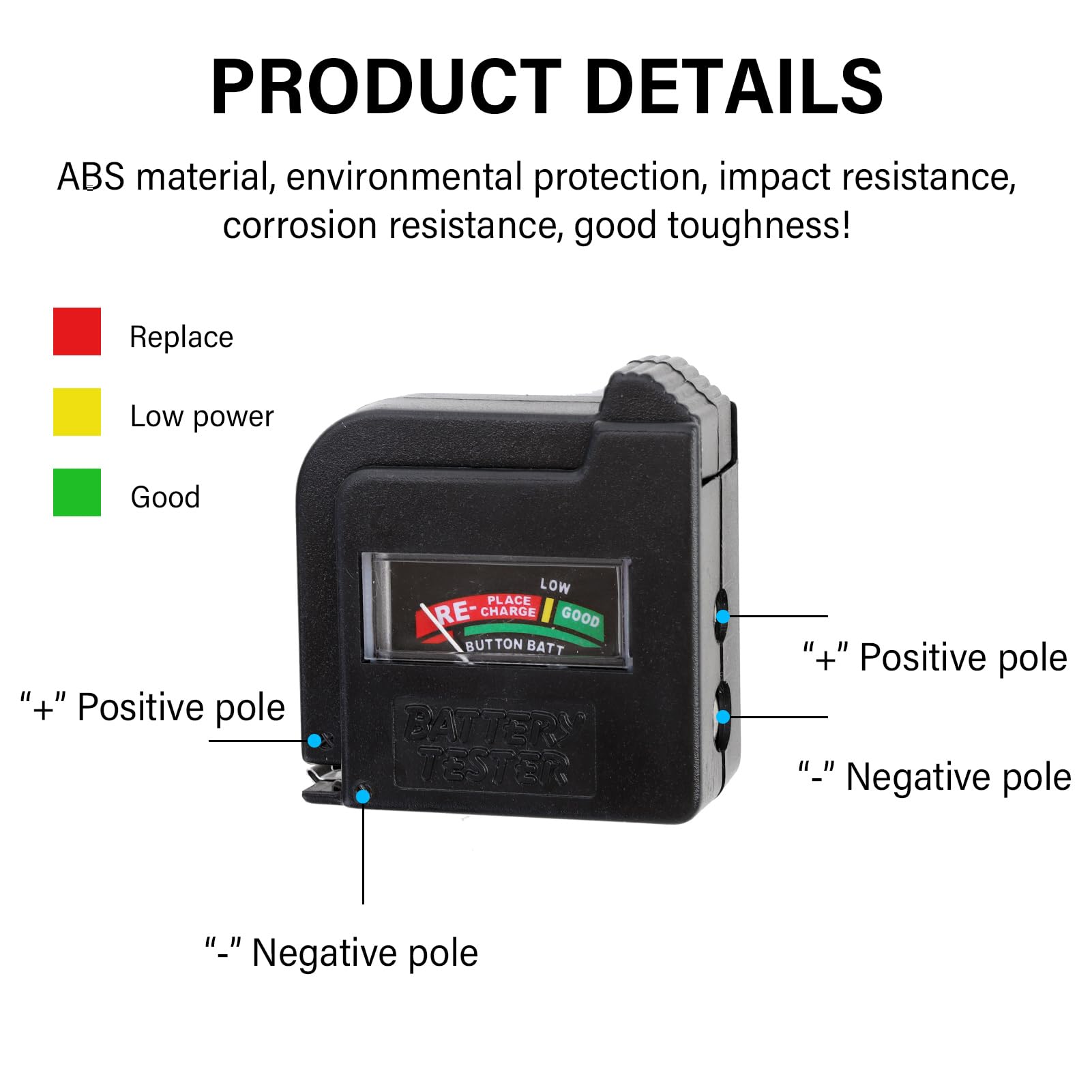 Testeur de Piles Numérique Universel BT860 Compatible AA AAA C D 9V Boutons