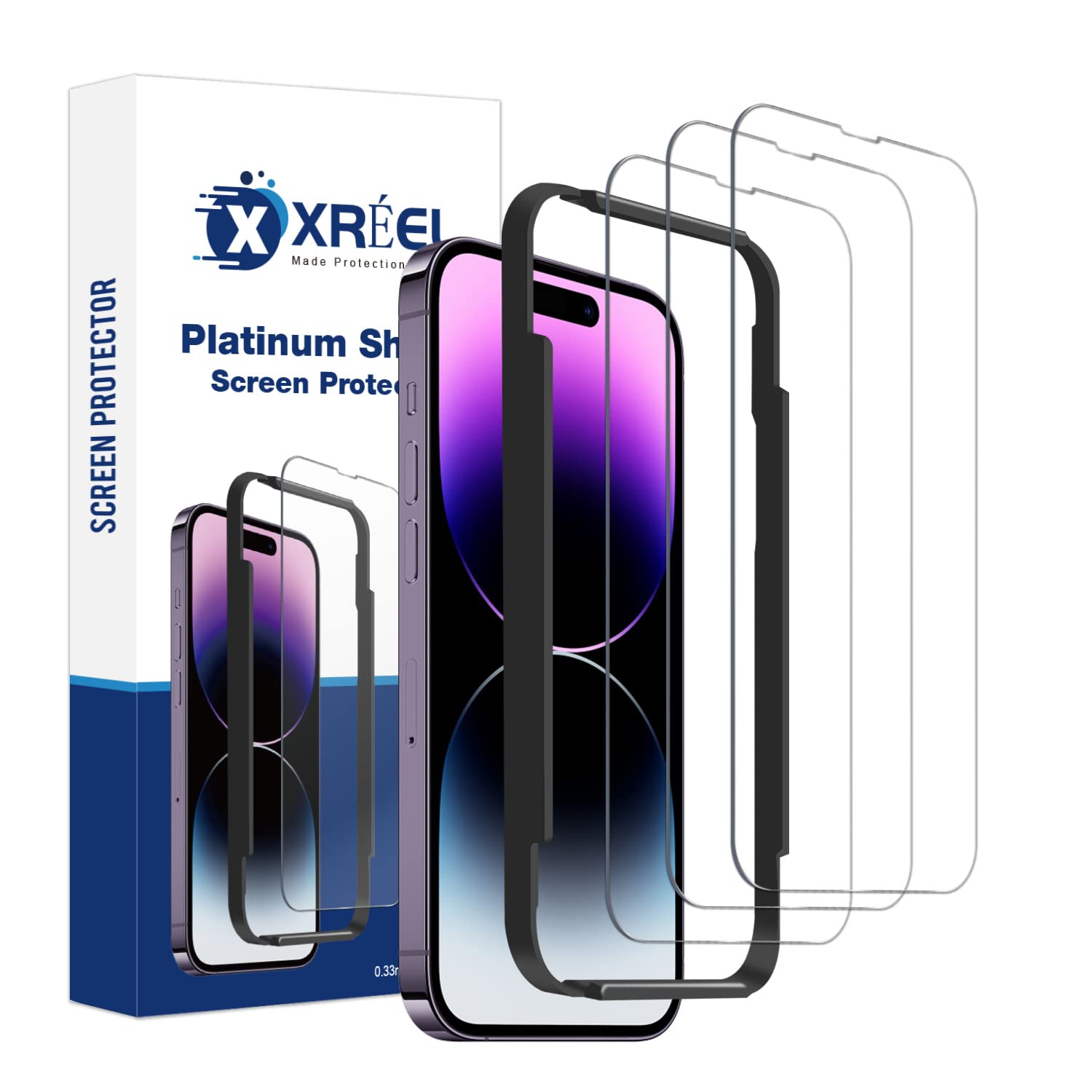 Platinum Shield for iPhone 14 Pro Max, Tempered Glass Screen Protector (3 Pack), 9H Hardness, Scratch Resistance, Ultra HD, Bubble Free, Case friendly and Easy to Install (Installation Aid Tool Included)