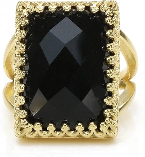 Miniatura 4 de Anillos negros atemporales para mujer, 0.709 x 0.512 in, anillo de ónix negro con anillo relleno de oro de 14 quilates, joyería de ónix negro fino
