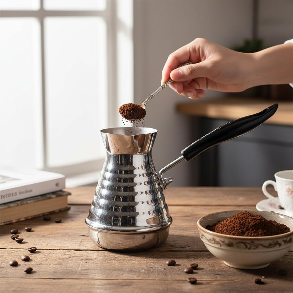 GMMH Turecki zaparzacz do kawy, dzbanek do mokki (850 ml), zaparzacz do espresso Cezve Dzhesva, kawa mokka Briki dzbanek do kawy ze stali nierdzewnej o grubości 1 mm