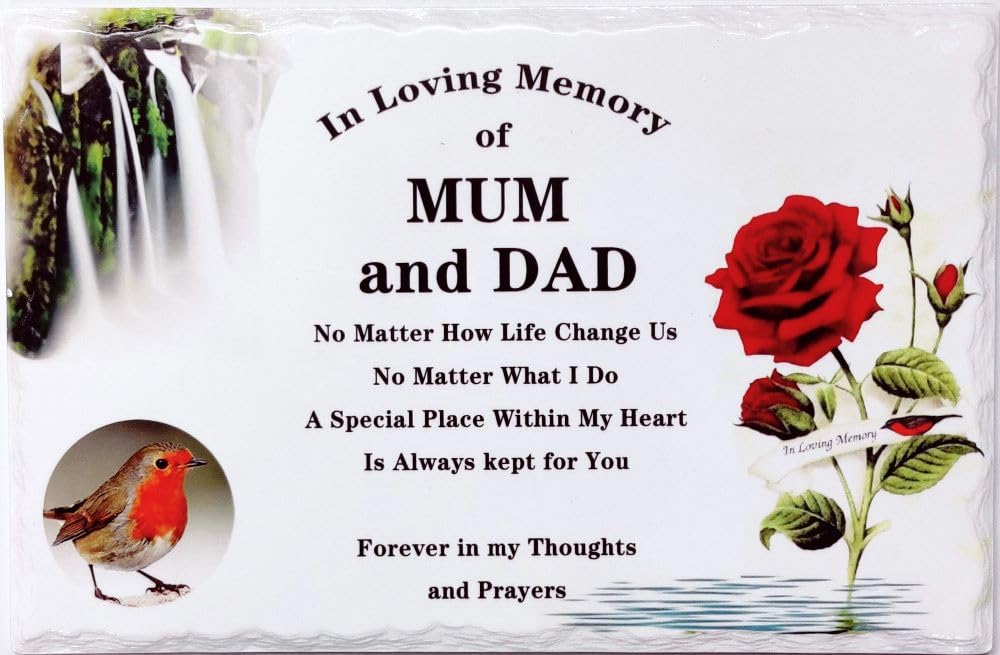Old Tupton Ware Multicolour Memorial Tile Plaque - In Loving Memory Of Mum And Dad - 29 X 19 Cm Ceramic