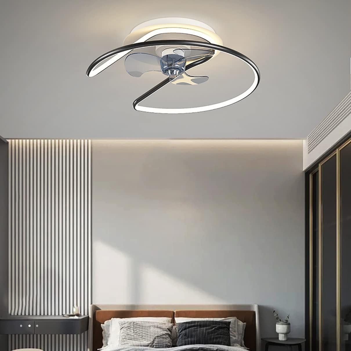 HXYSXHJUO Ceiling Fan Light Led Dimmable 3 Speed Lamp with Remote Control Pendant 50cm Living Room Home Decoration(Color:Black)