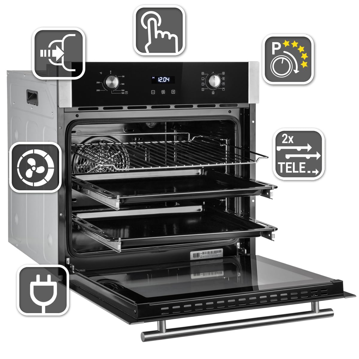 Herdset: 60cm Einbaubackofen EB8010ED + 60cm Induktionskochfeld IH85901FZ | Grill | Umluft | Heißluft | Teleskopauszüge | Automatik-Timer | 2-fach Wärmeschutzverglasung | SET8010IH592FZ