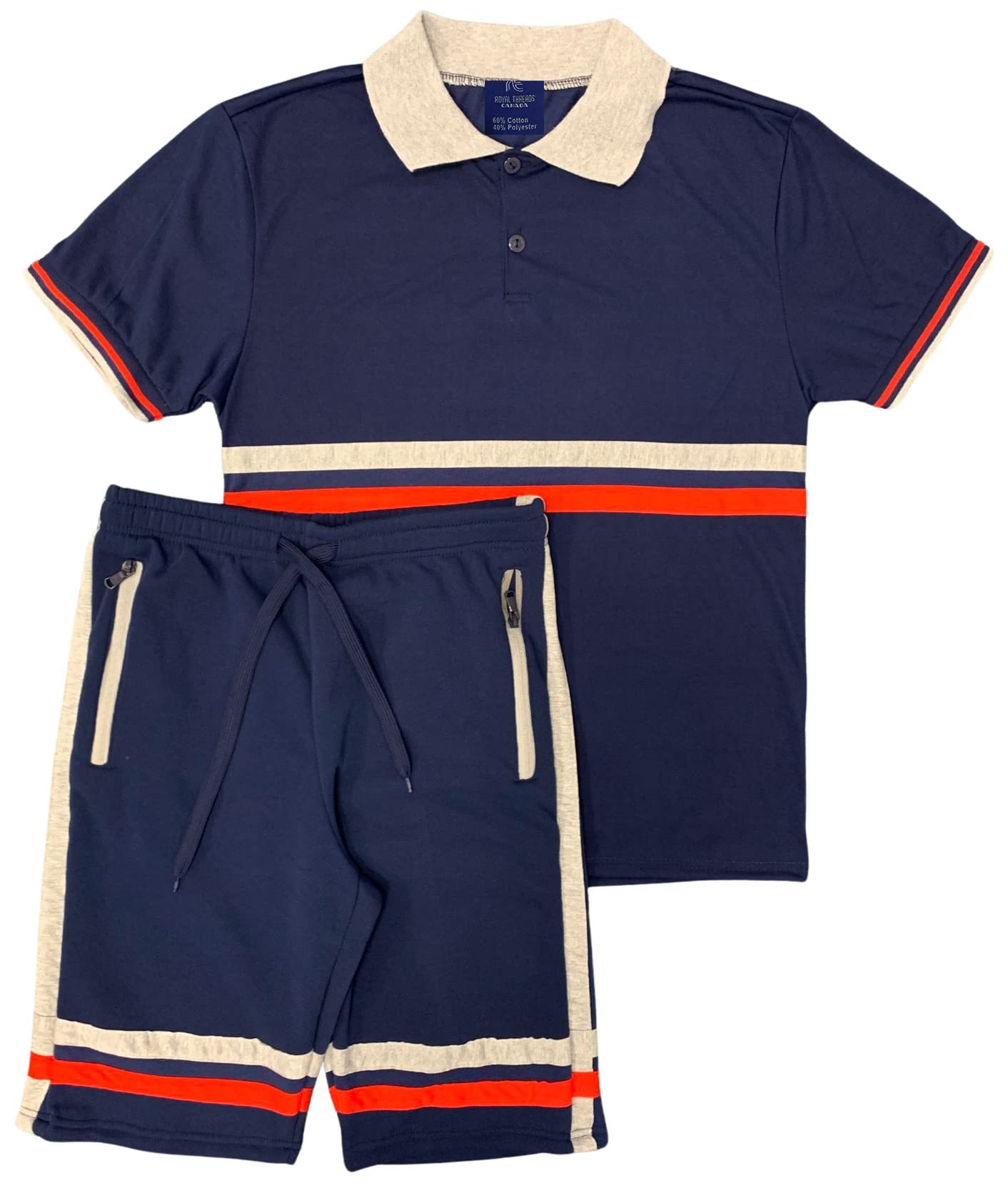 Royal Threads CanadaMen’s 2-Piece Short Set with 2 bottom down Shirt and Soft Fleece Summer Shorts Matching Outfit