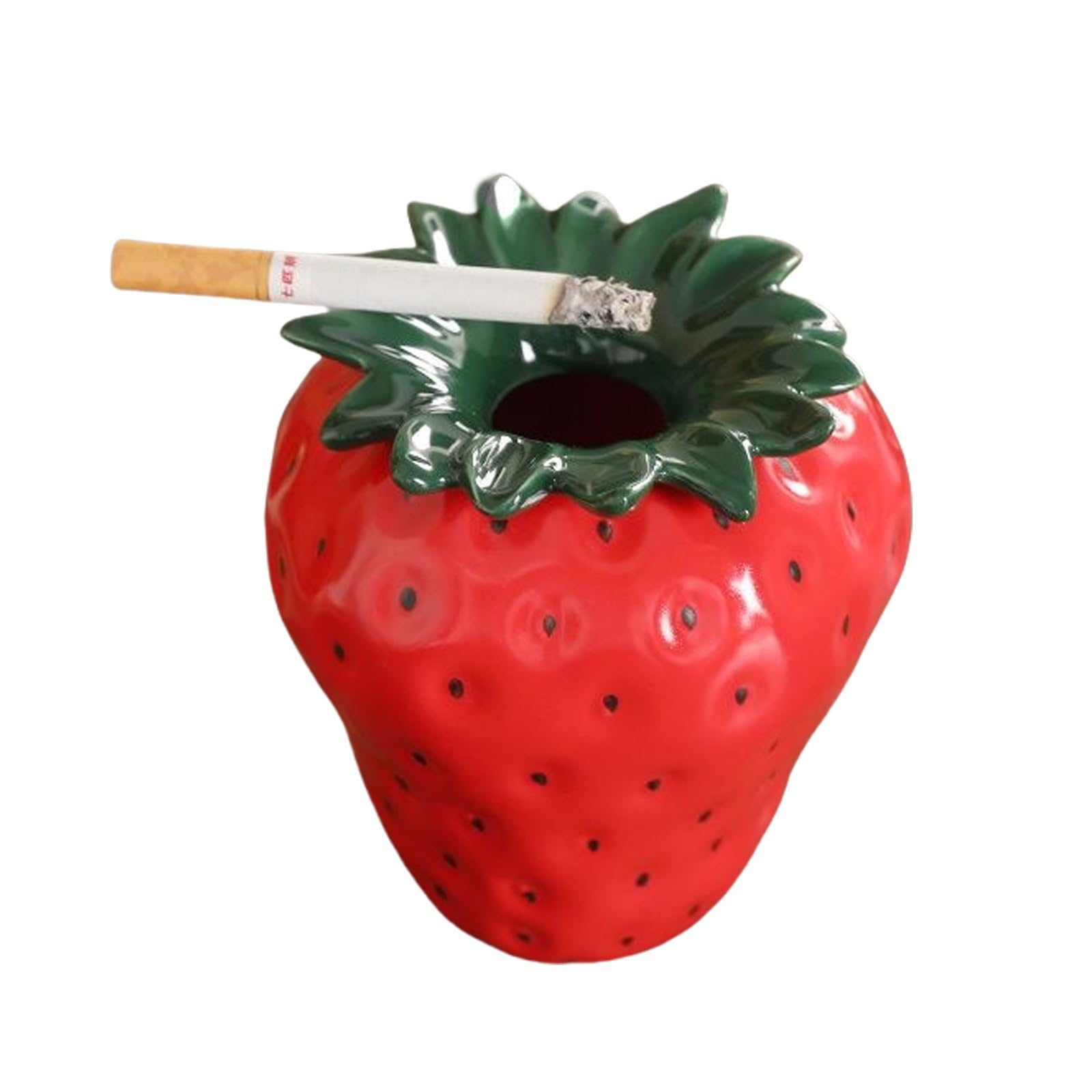 Whbbbj Ceramic Strawberry Ashtrays, Strawberry Vase, Creative Strawberry Ashtray, Outdoor Anti-Fly Ash Anti-Smoke Ashtrays, Realistic Strawberry-Shaped Ashtray with Lid, for Home Office Decor(Red)
