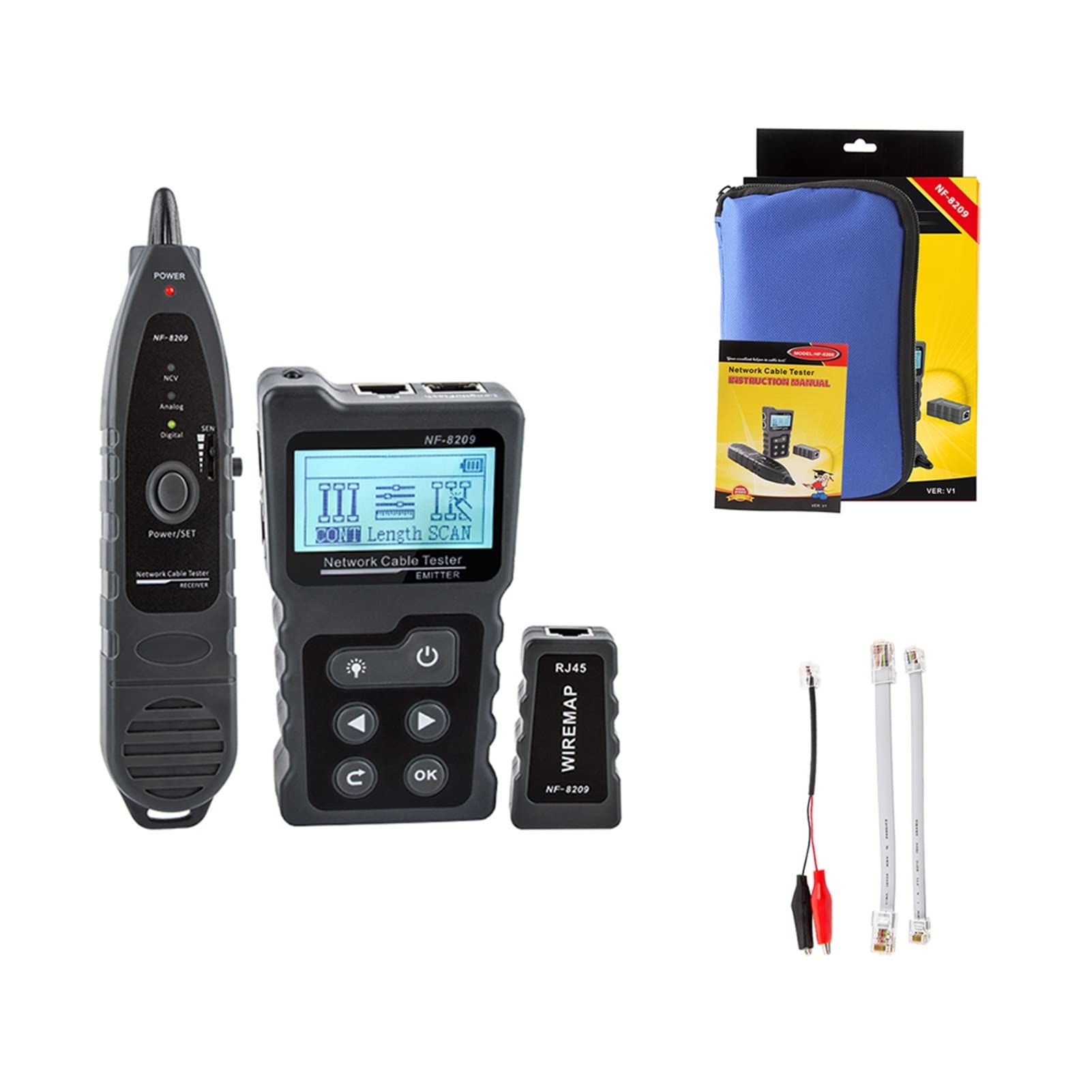 Detector de pared, NF-8209 LCD Network Cable Tester Wire Voltage Current Tester With Illuminate Function