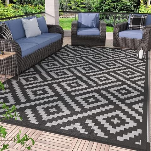 GENIMO Outdoor Rug for Patio Clearance,5'x8' Waterproof Mat,Reversible Plastic Camping Rugs,Rv,Porch,Deck,Camper,Balcony,Backyard,Black & Gray Cover