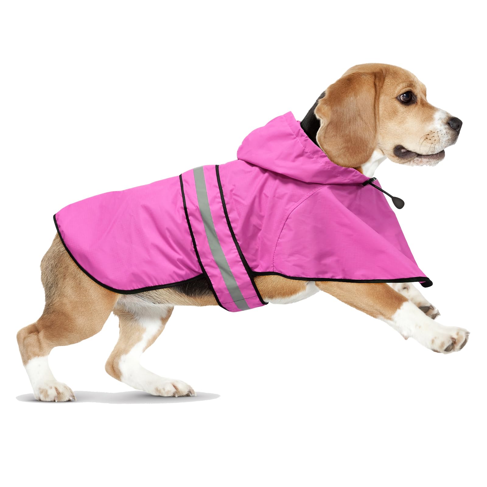 Impermeabile per cani, con cappuccio, regolabile, riflettente, antivento, per cani di taglia piccola, media e grande (S, rosa)