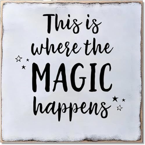 Letrero de madera colgante para decoración de pared del hogar, con texto en inglés This is Where the Magic Happens, placa artística para sala de
