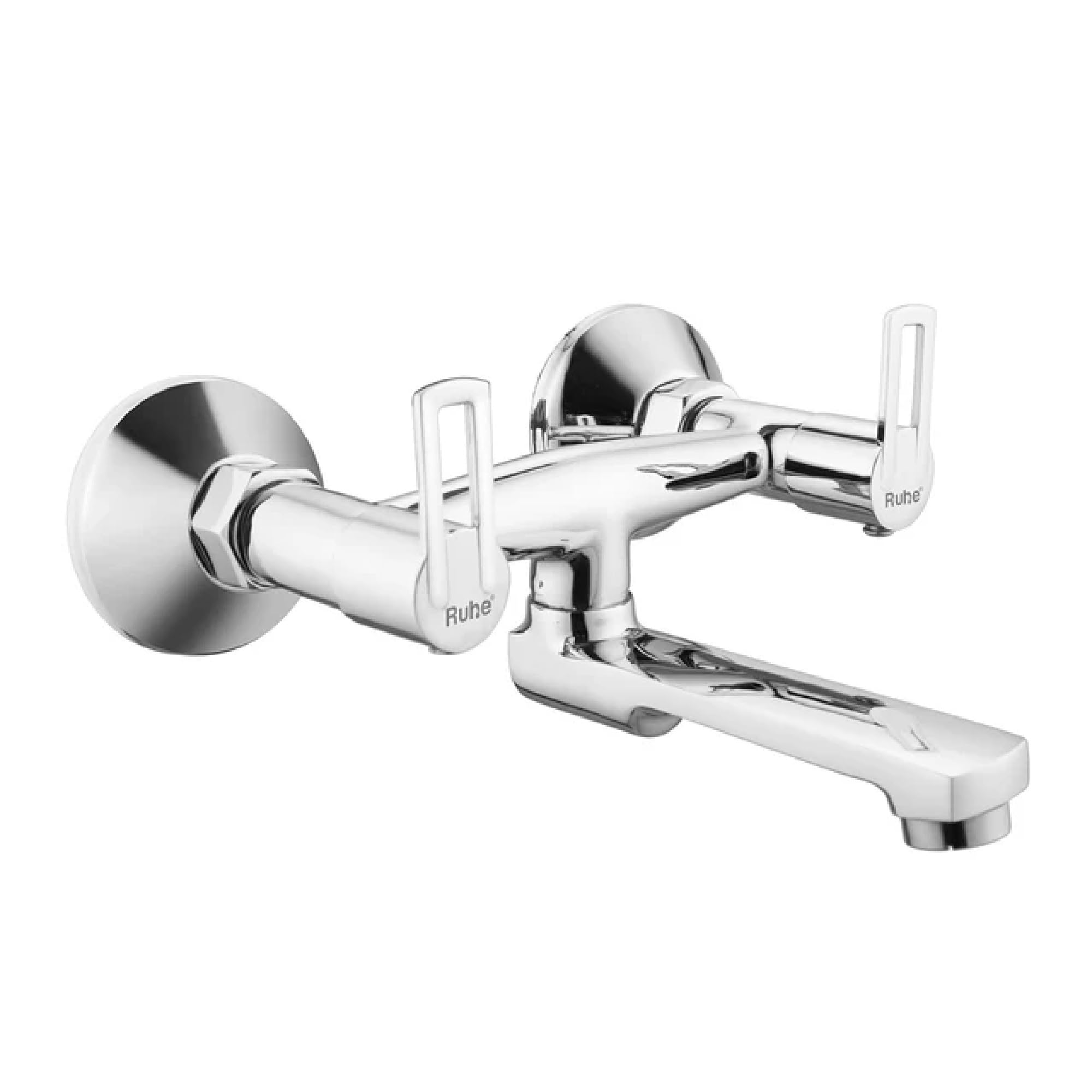 Ruhe® Wall Mixer Non Telephonic Bathroom Faucet/Tap | Kubix Wall Mounted Double Lever Wall Mixer Non Telephonic Bathroom Faucet/Tap | with Wall Flange | Chrome Finish-image-20