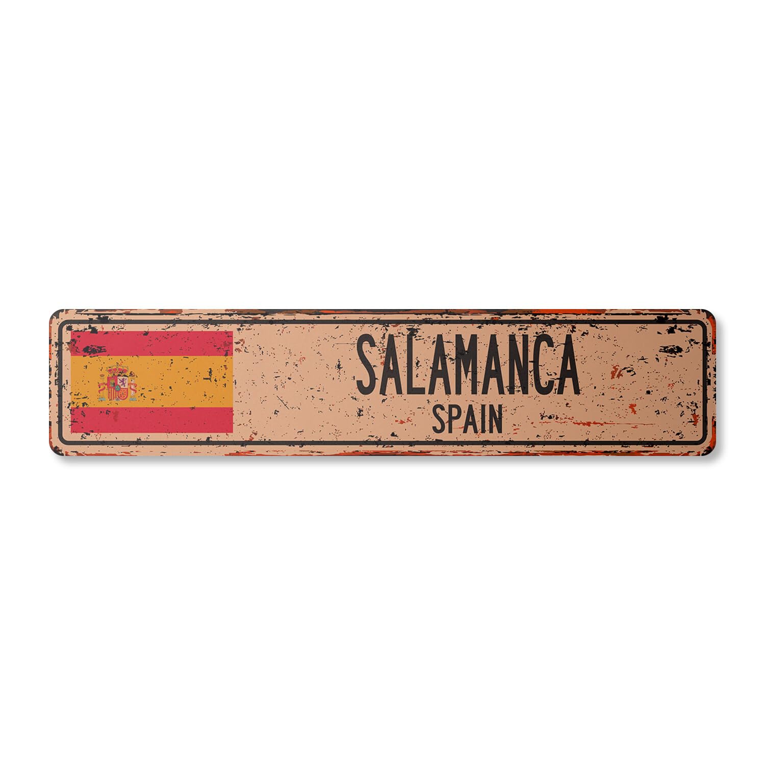 SALAMANCA SPAIN Vintage Street Sign Spaniard flag city country road wall rustic