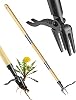 Weed Remover Tool Stand Up, 110cm Original Bamboo Long Handle Weed Puller Root Remover with 4-Claw Steel Head Heavy Duty, No Kneeling Bending Weeding