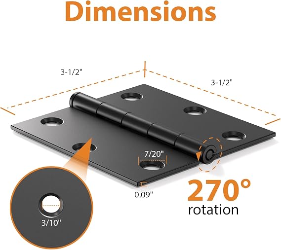Black Door Hinges - 24 Pack Mate Black Door Hinges 3.5 Inch Rounded Interior Door Hinge with Square Corners - 3 1/2 Inches Black Hinges for Residential Standard Doors Hardware