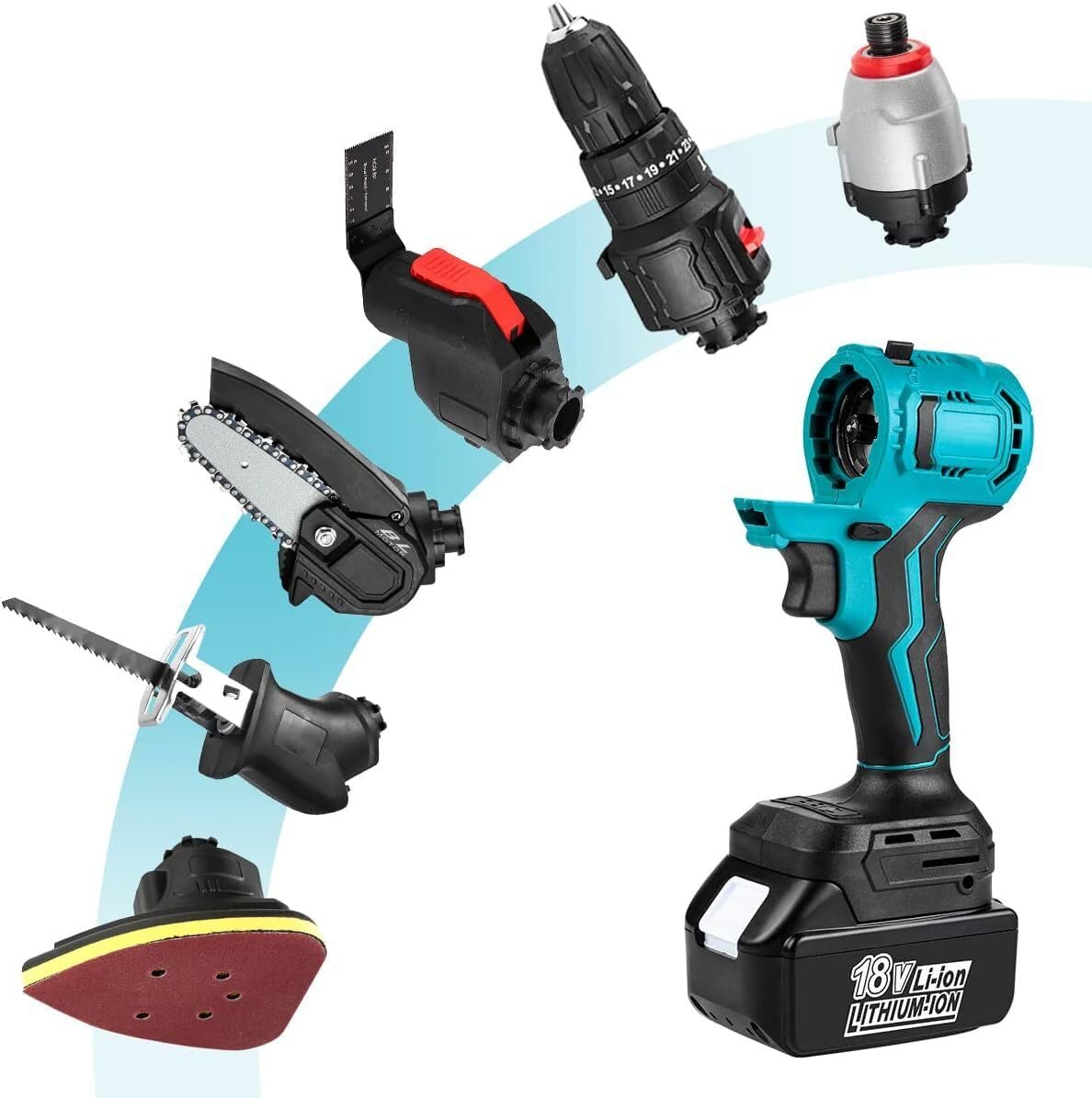 Strumento Multifunzione 6 in 1, Utensile Multifunzione Rotante con Accessori, Trapano Seghetto Sega Levigtrice Avvitatore, 750W, 1450-10000 RPM, 2 Batterie, Fai da Te Lavoretti Casa