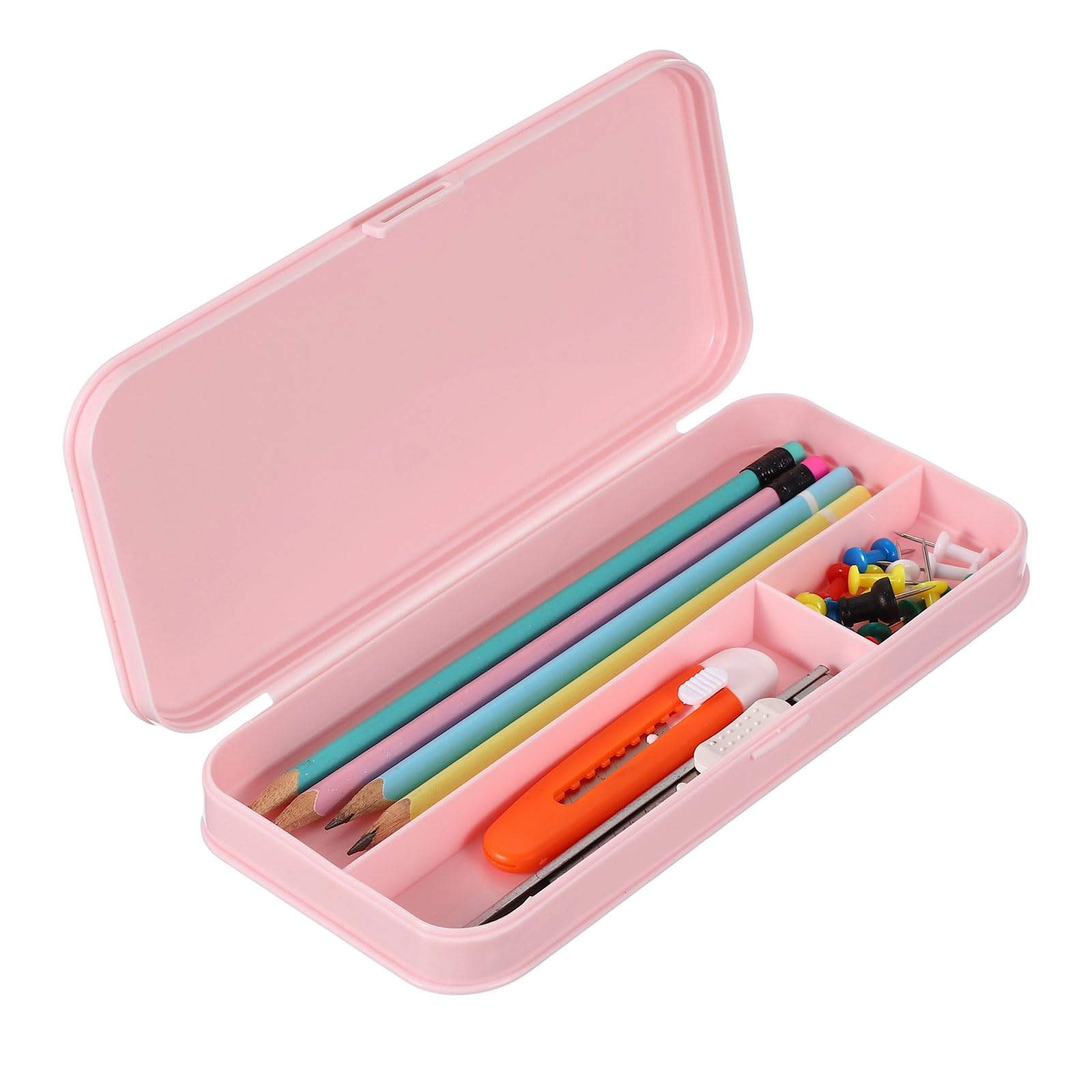 sourcing map Hard Plastic Pencil Case, 8.07 x 3.74 x 1.18 Snap Lid Pen Holder Pencil Storage Box for Pens Markers Erasers Rulers Refills Sharpeners Correction Tape Staplers, Pink