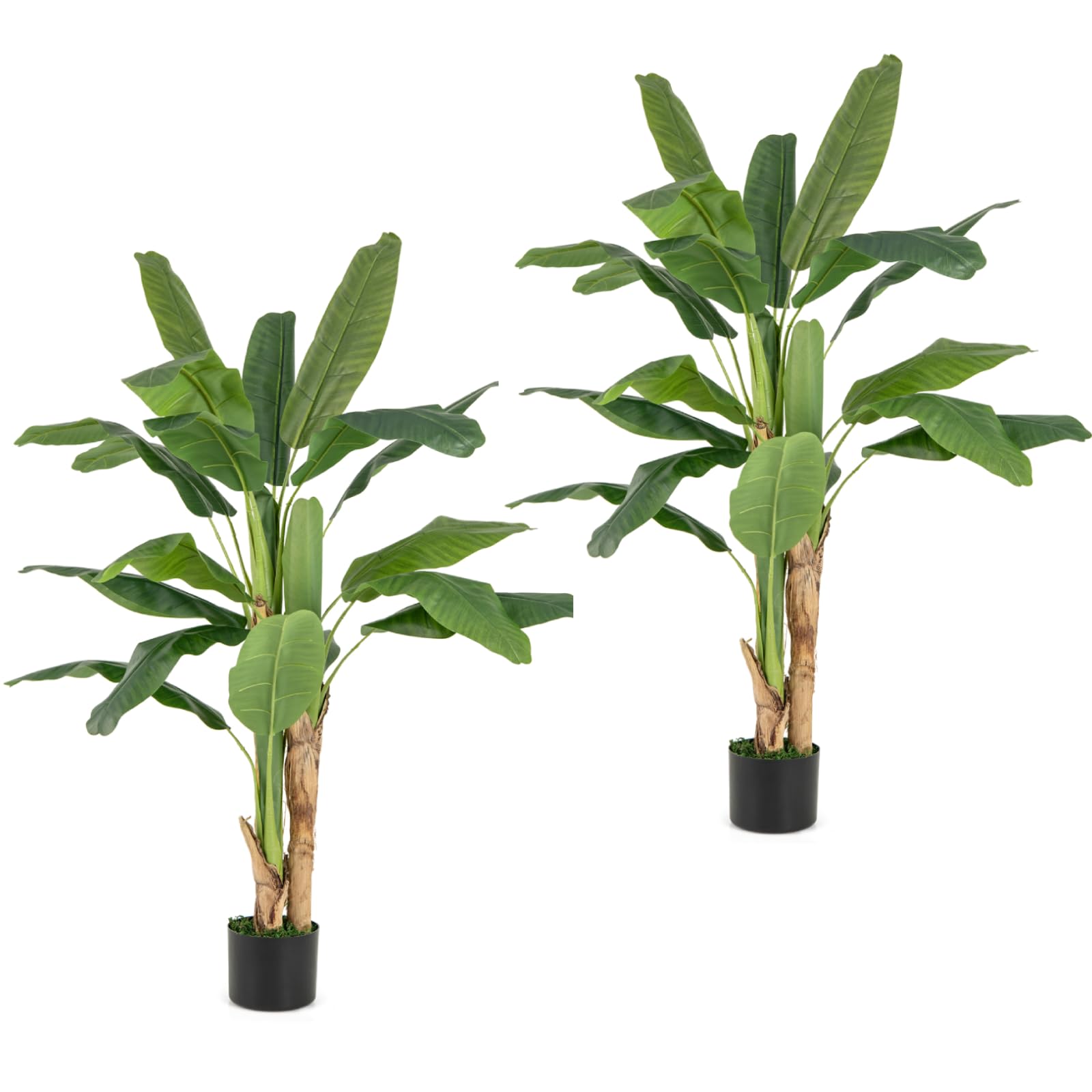 TANGZON 150CM/160CM Artificial Banana Tree, 1/2 Pack Faux Bird of Paradise Palm Tree in Pot with 18 Leaves, Indoor Outdoor Evergreen Potted Fake Plants for Home Office Decoration (2, 160cm)