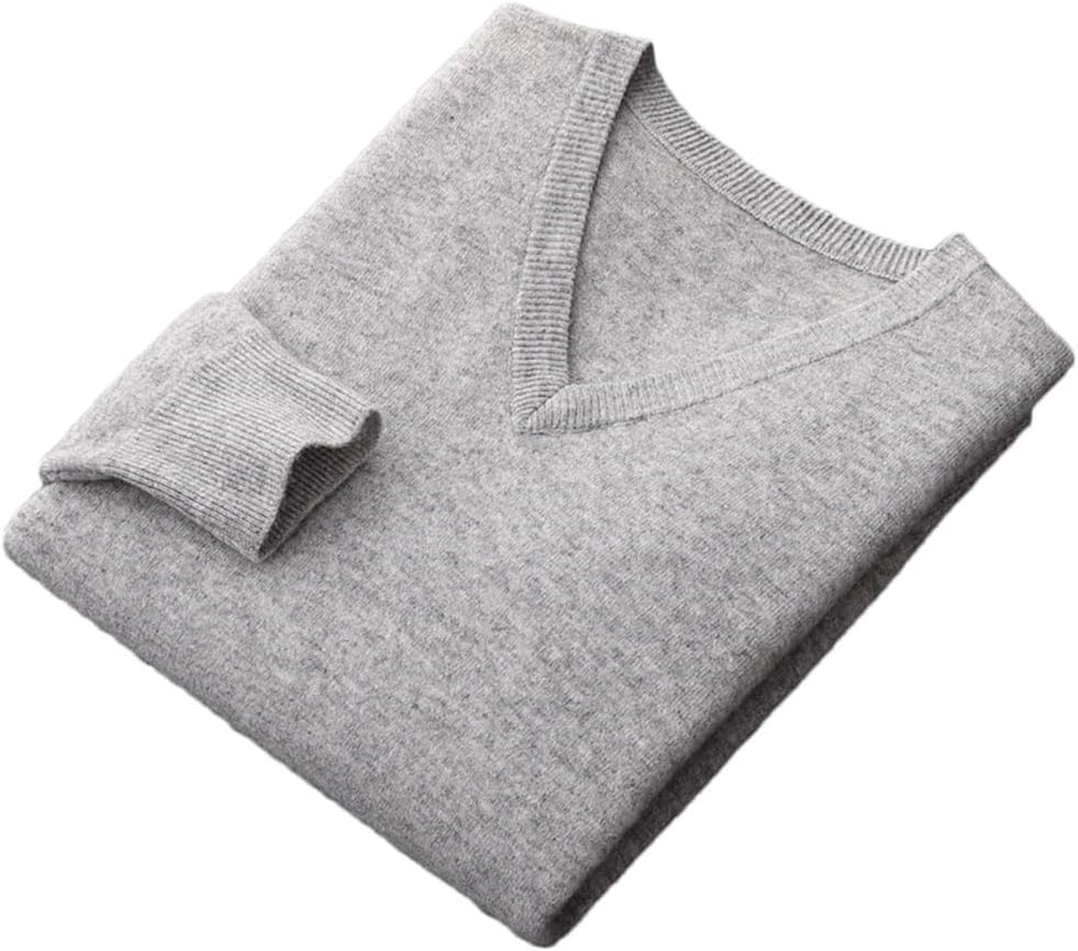 Men's V-Neck Solid Color Wool Knitted Pullover Sweater Autumn Winter Thickened Loose Bottoming Shirt