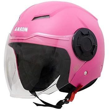 Steelbird Baron Open Face Helmet, ISI Certified Helmet (Dashing Pink with Clear Visor, Medium 580 MM)