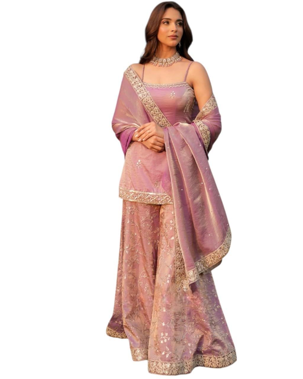 eliindra Women’s Embroidered Kurta Sharara Set with Dupatta In Organza | Wedding Festive Traditional Indian Outfit-picture-29