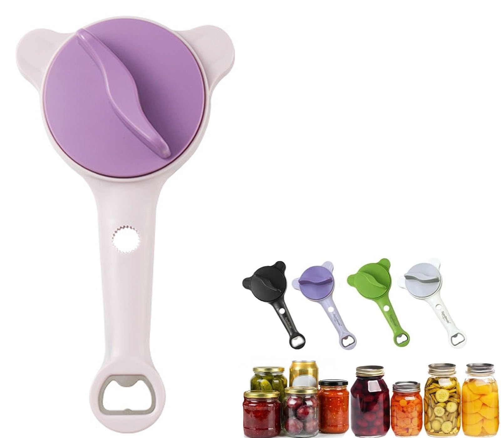 Photo 1 of 4-in-1 Multi-Functional Retractable Jar & Bottle Opener, Adjustable Stainless Steel Jar Opener for Seniors & Arthritis Sufferers,Suitable for 1''-3.5'' Jars, Bottles, Cans,Beer Caps (Purple)