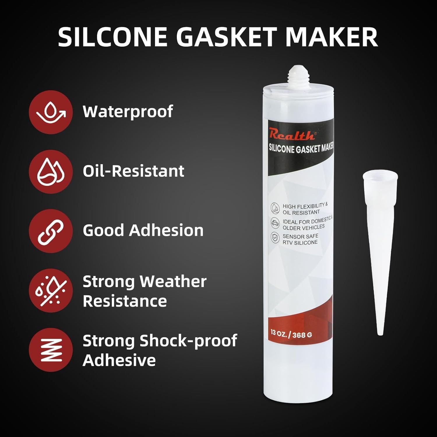 RTV Silicone Gasket Maker Black, High Temperature Gasket Sealer (1×13 Oz.), Resistance Sealant High Strength Flange Sealing for Automotive Motorbike Machine Equipment Repairing