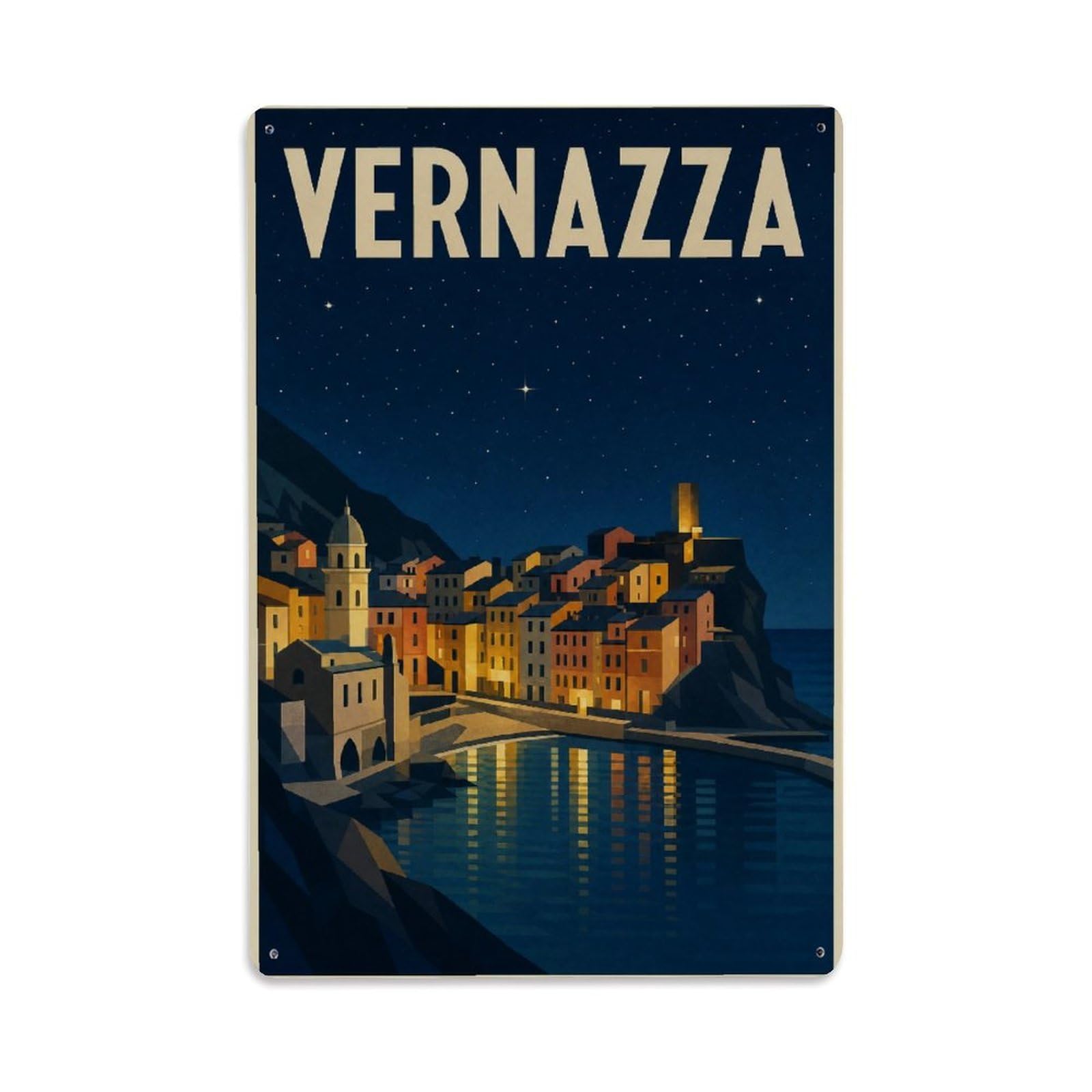 Huiyhb 8X12inch(20X30cm) Vintage Travel Vernazza Stars Night Sky Celestial Italy Metal Tin Sign