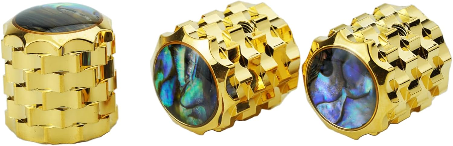 Guyker Guitar Potentiometer Control Knobs with 6.3mm Dia. Shaft Pots, 3PCS Gold Foil Starburst Aluminium Alloy Speed Tone Volume Switch Knob for Electric Guitar Precision Bass, CKB028-A Chrome