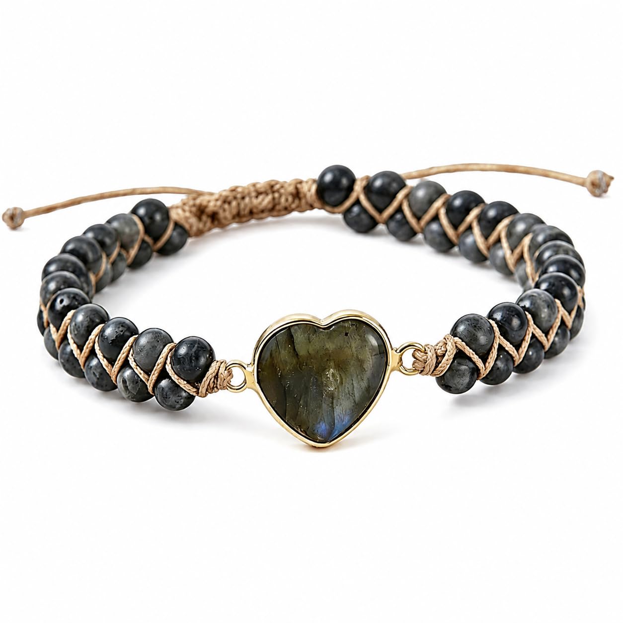 Women Boho Wrap Bracelet,Handmade Natural Stone Crystal Emperor Beads Heart Bracelet, Fashion Bohemian Jewelry Gift for Women