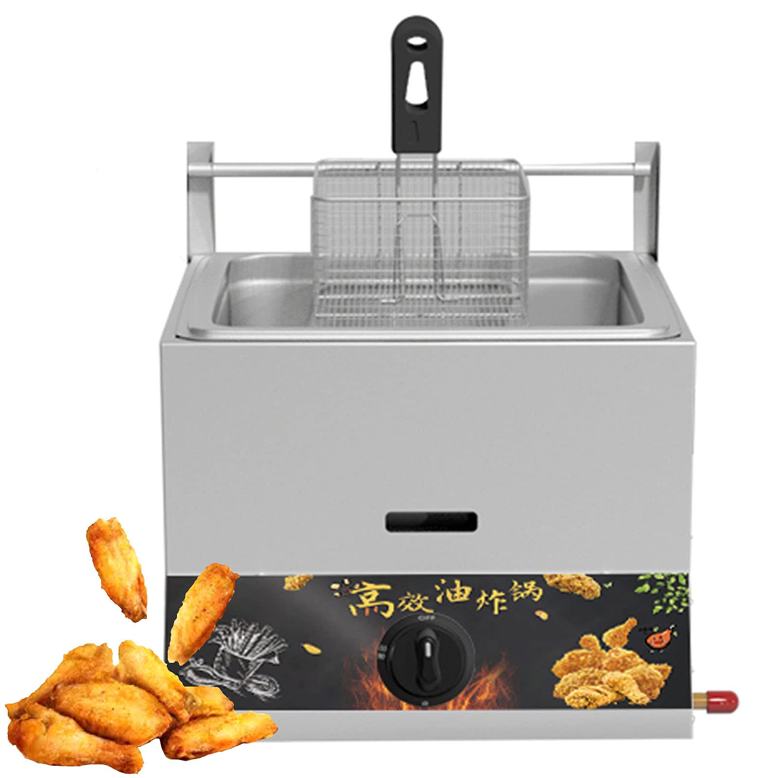 Freidora a Gas para Restaurante de Cocina casera, Gran Capacidad de 11 L/23 L, con cestas y Tapa extraíbles, Acero Inoxidable 304 de Grado alimenticio, Potencia de Fuego Ajustable y Control