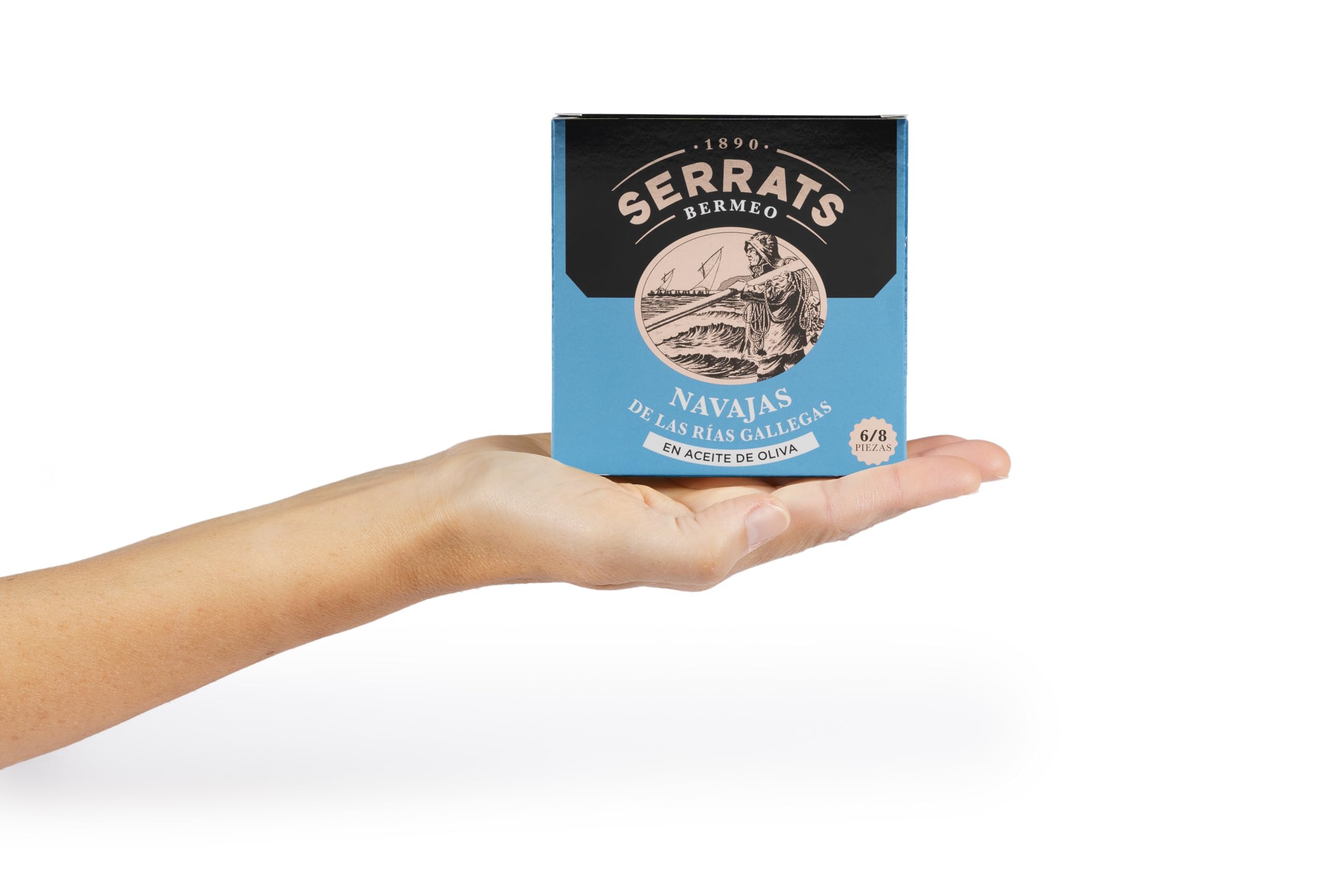 CONSERVAS SERRATS - Couteaux de Mer des Rías de Galice à l'Huile d'Olive Premium - 8 Boîtes x 110g (Total : 880g) - Fabrication Artisanale depuis 1890 - Sans Gluten - Riche en Oméga 3 – Premium